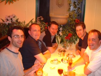 The Jaundiced Boys' night out (Ralph, Russ, Greg, Davey, Mark) [and Nick {obscured}].